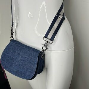 Jane August Dark Denim Blue Canvas Cotton Crossbody Bag